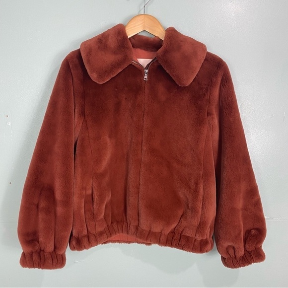 Rebecca Taylor Soft Spice Faux Fur Bomber Fuzzy Jacket Sz M Teddy - Picture 1 of 6